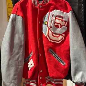 Classic Red & Gray Letterman Bomber Jacket